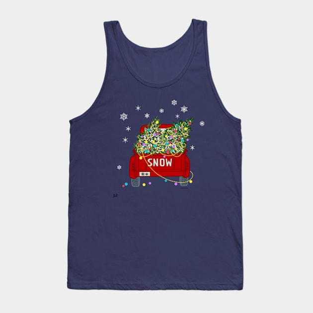 Decorated Christmas Trees on Red Old Truck Snowing Tank Top by DoubleBrush